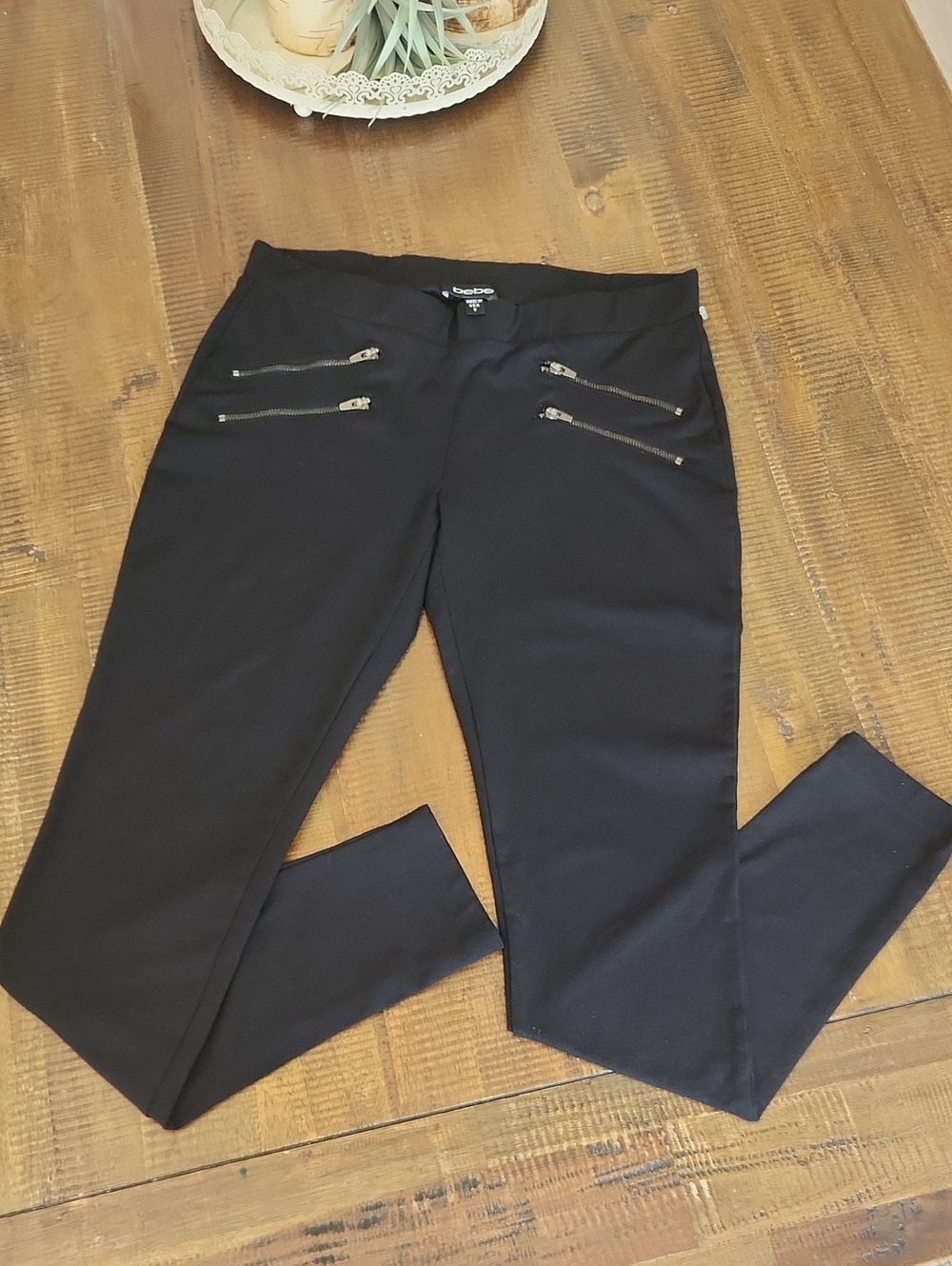 bebe Black Ponte Leggings with Decorative Zippers Sz S